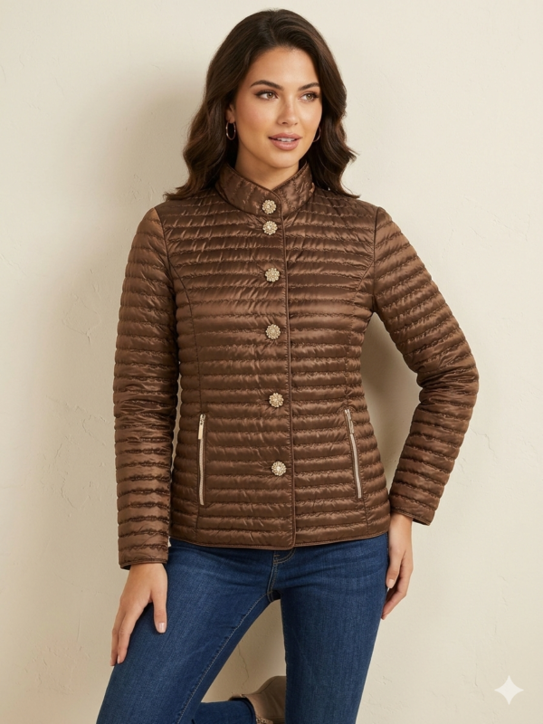 Γυναικείο Καπιτονέ Μπουφάν με Jewel Buttons – Bronze