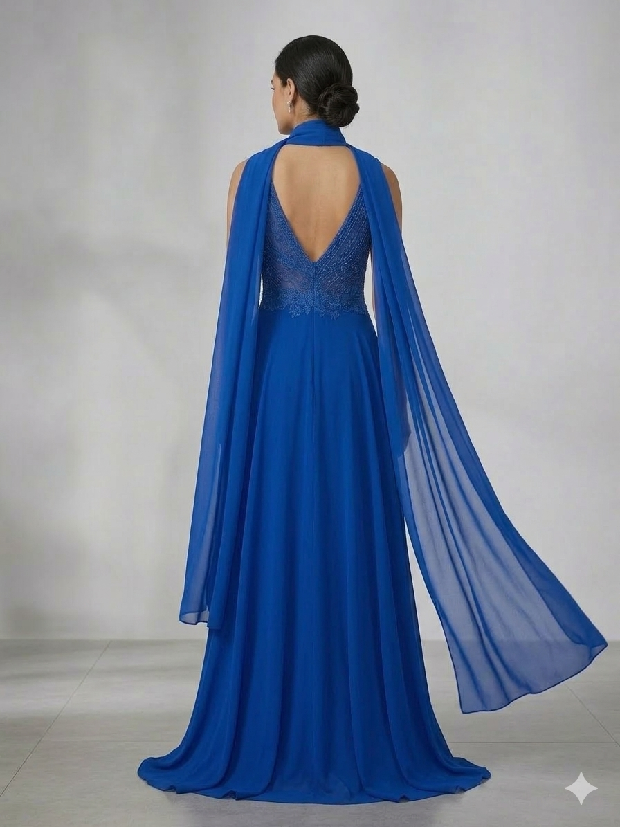 Αέρινο Μάξι Φόρεμα από μουσελινα εξαιρετικής ποιοτηταςμε Κεντημένο Μπούστο & Εσάρπα" - Image 7