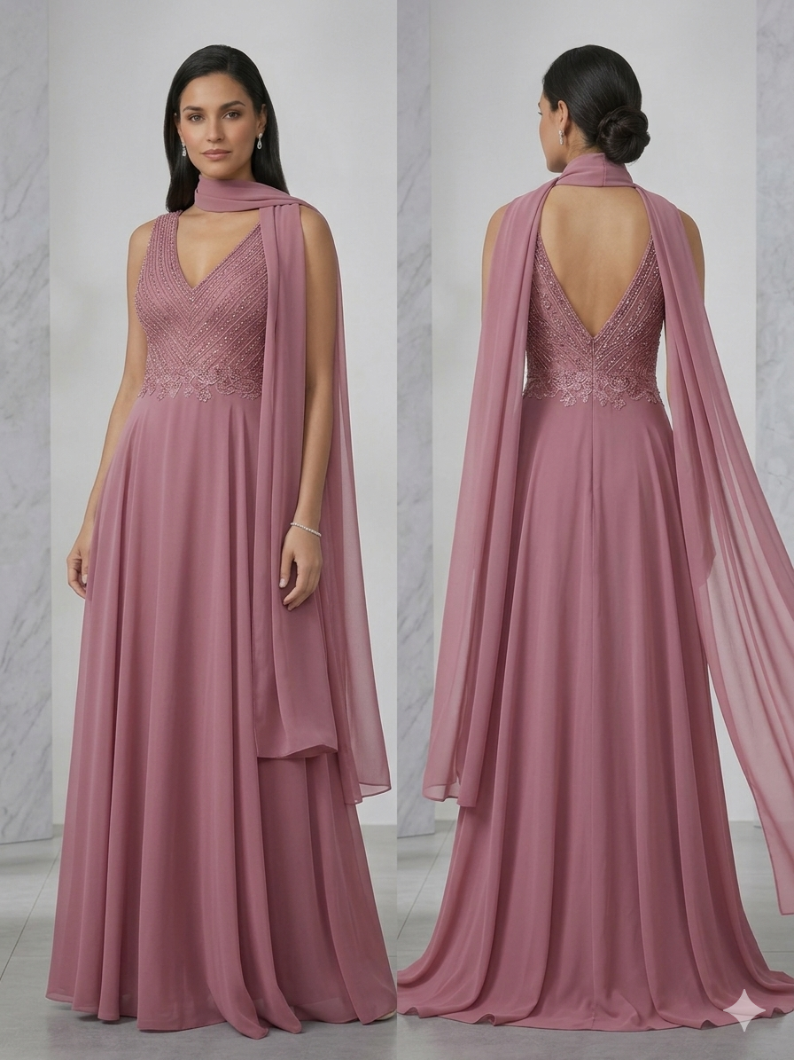 Αέρινο Μάξι Φόρεμα από μουσελινα εξαιρετικής ποιοτηταςμε Κεντημένο Μπούστο & Εσάρπα" - Image 4