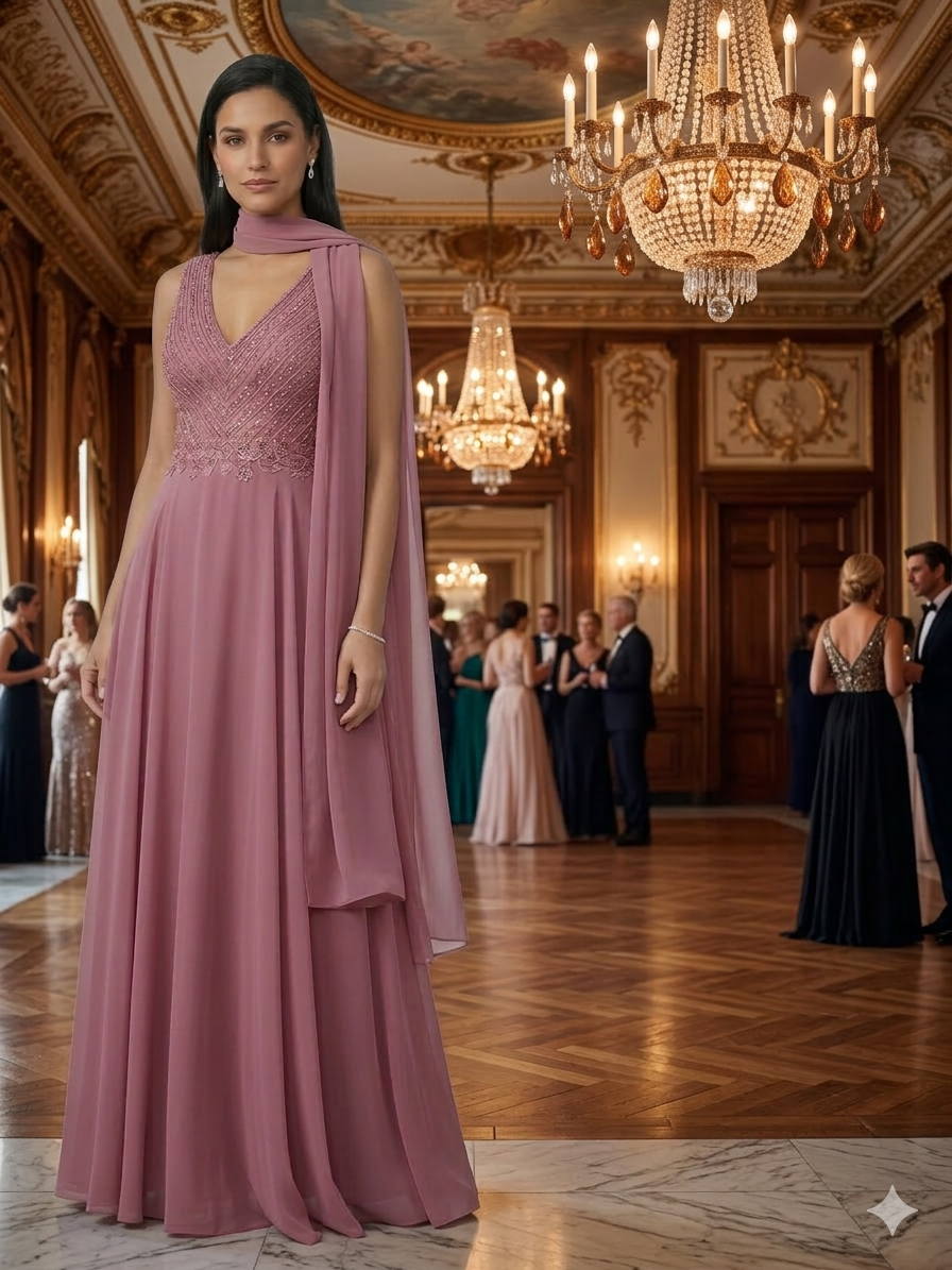 Αέρινο Μάξι Φόρεμα από μουσελινα εξαιρετικής ποιοτηταςμε Κεντημένο Μπούστο & Εσάρπα" - Image 5