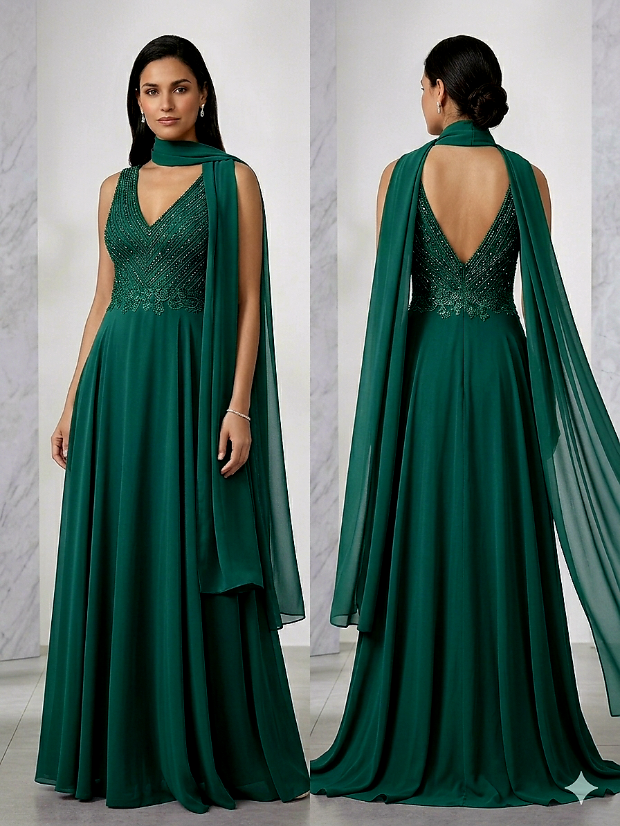 Αέρινο Μάξι Φόρεμα από μουσελινα εξαιρετικής ποιοτηταςμε Κεντημένο Μπούστο & Εσάρπα" - Image 6