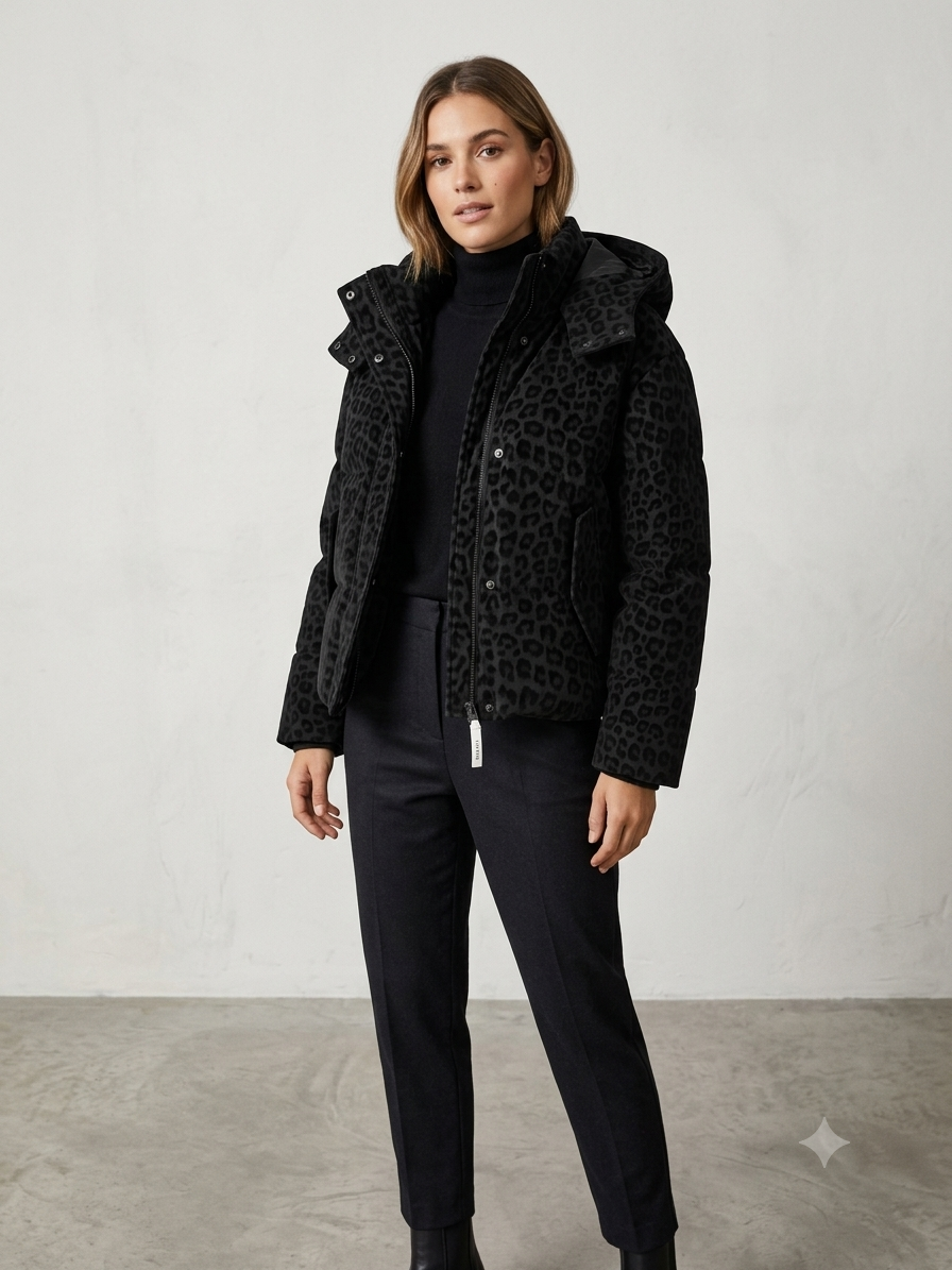 Tiffosi – Γυναικείο Puffer Μπουφάν με Κουκούλα & Animal Print (Velvet Touch)