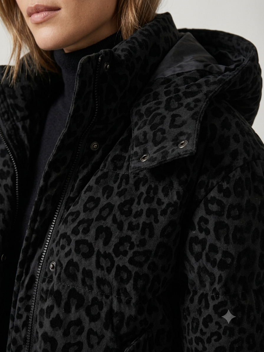 Tiffosi – Γυναικείο Puffer Μπουφάν με Κουκούλα & Animal Print (Velvet Touch) - Image 3